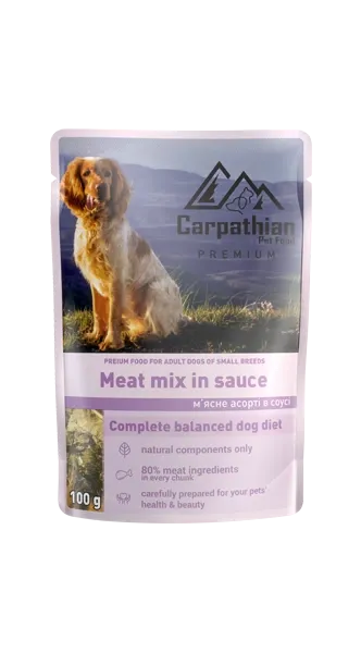 Carpathian Pet Food «Meat mix in sauсe» мясное ассорти в соусе (курица, говядина, индейка, рыба)( 24 шт)